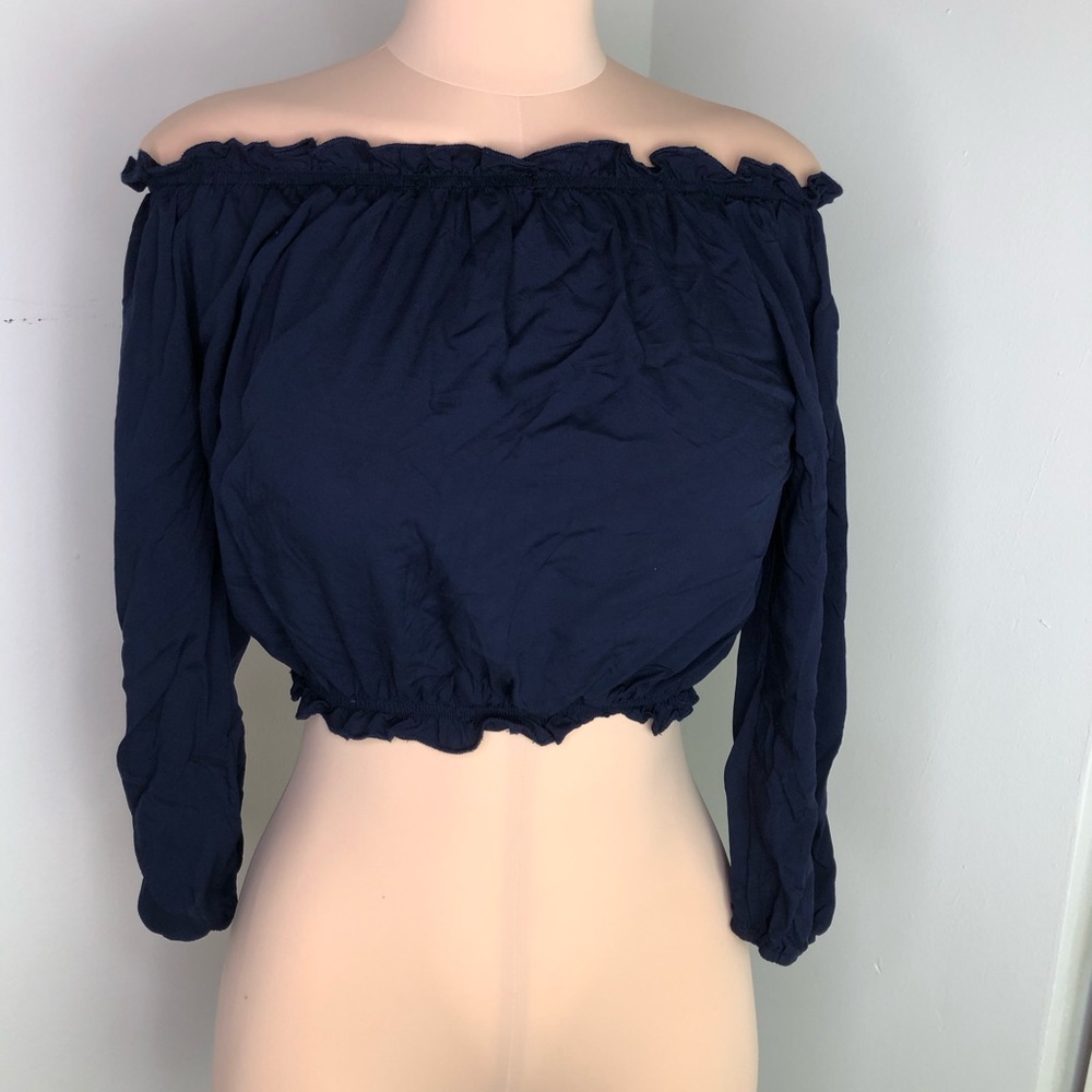 ZAFUL Navy Off-Shoulder Crop Top | Size M | Cute & Flirty
